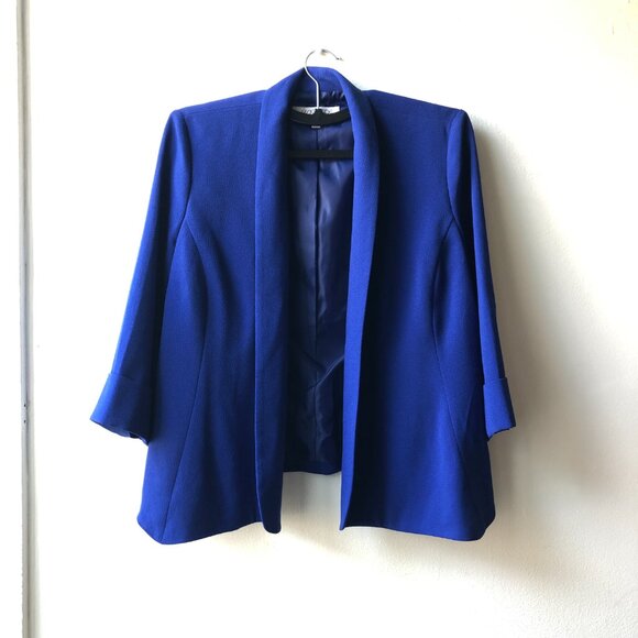 Vintage Open Front Cobalt Blue Kimono Style Wrap Blazer Size 8 / S / M - Picture 2 of 4